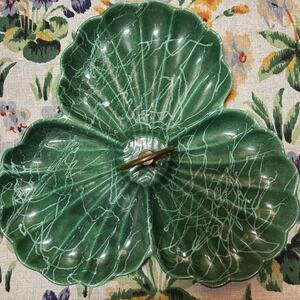 VTG 60s Green USA Pottery Shamrock Clover Serving Dish #60 St Patricks Cottage